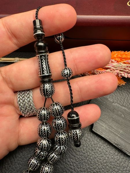 Küre Model Gümüş Yarma Erzurum Oltu Taşı Tesbih