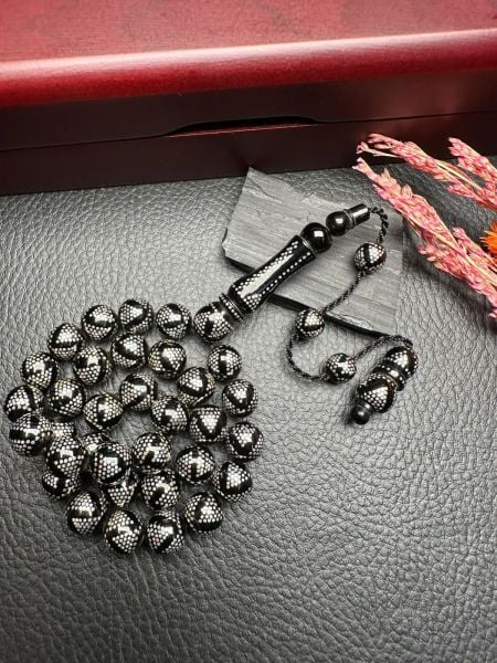 Küre Model Gümüş Yarma Erzurum Oltu Taşı Tesbih