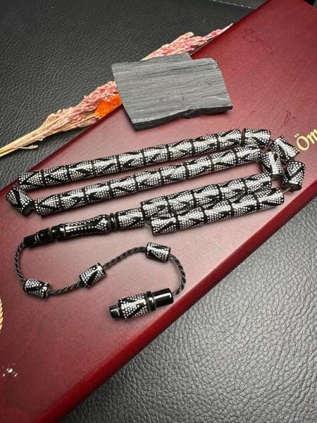 Kesme Model Gümüş Yarma Erzurum Oltu Taşı Tesbih