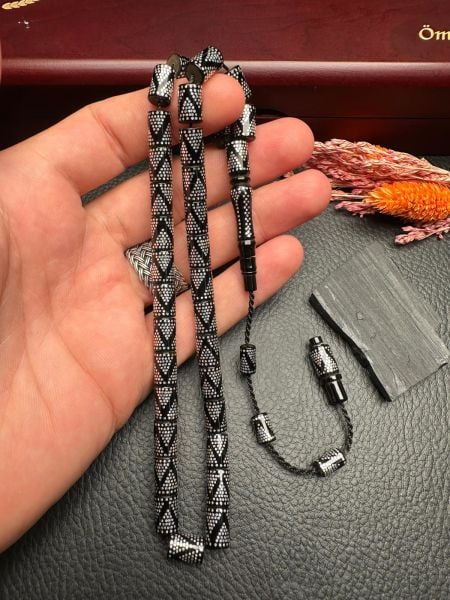 Kesme Model Gümüş Yarma Erzurum Oltu Taşı Tesbih