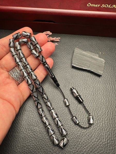 Kesme Model Gümüş Yarma Erzurum Oltu Taşı Tesbih