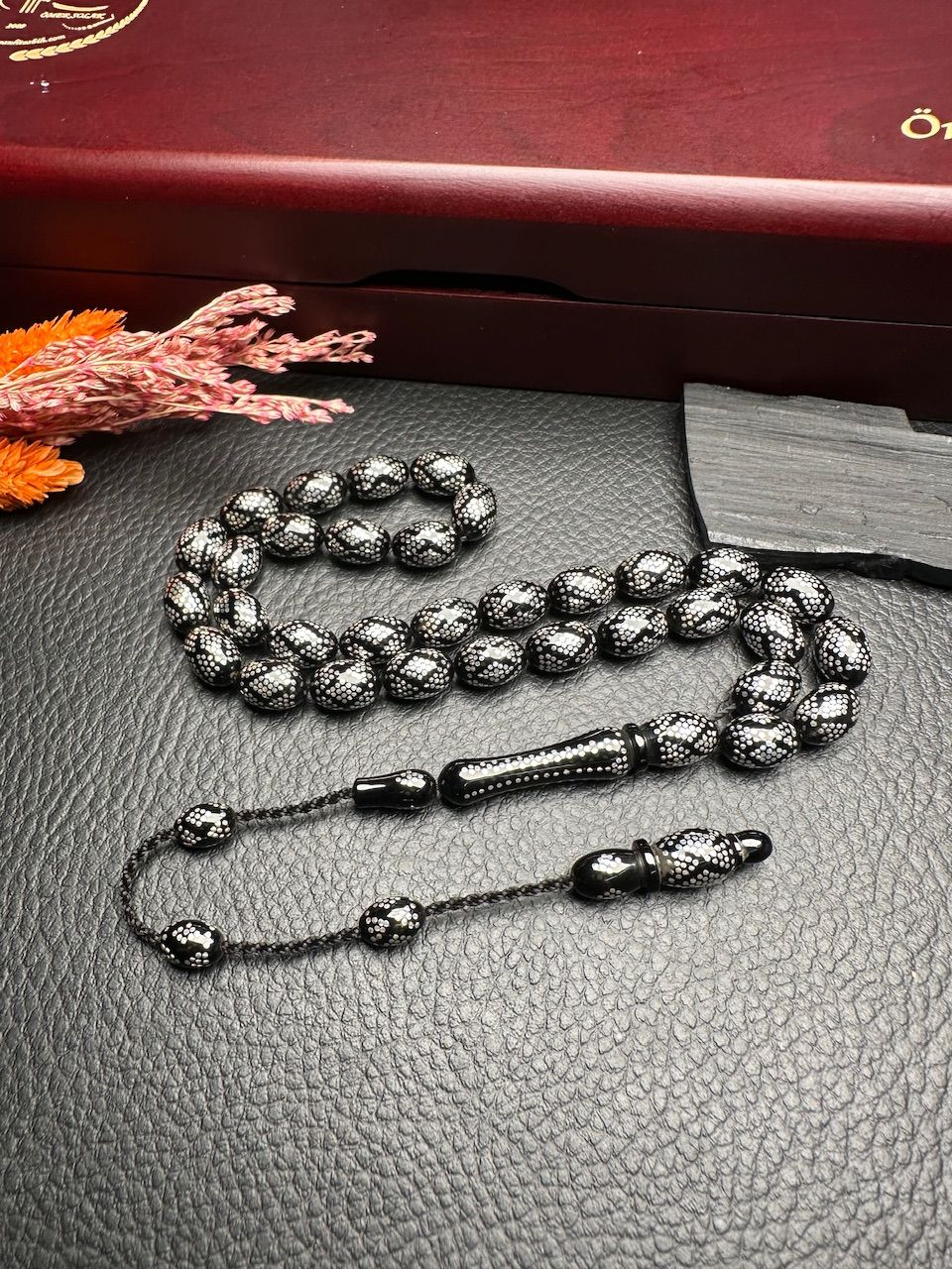 Badem Model Gümüş Yarma Erzurum Oltu Taşı Tesbih