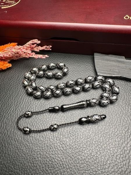 Badem Model Gümüş Yarma Erzurum Oltu Taşı Tesbih