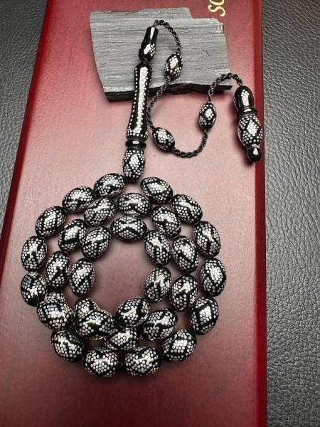 Badem Model Gümüş Yarma Erzurum Oltu Taşı Tesbih