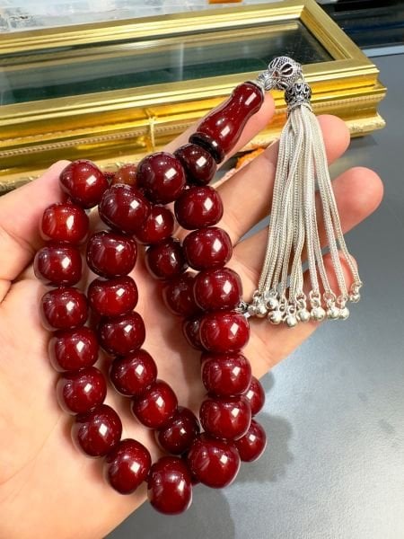 Basık Model Eski Osmanlı Sıkma Kehribar Tesbih