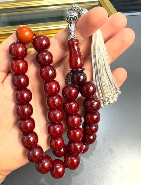 Basık Model Eski Osmanlı Sıkma Kehribar Tesbih