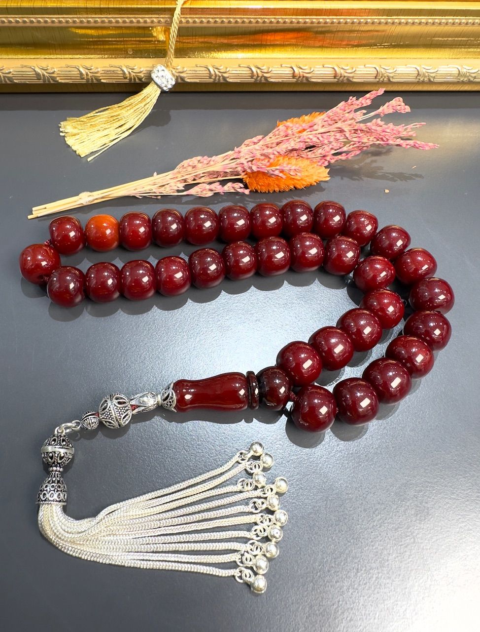 Basık Model Eski Osmanlı Sıkma Kehribar Tesbih