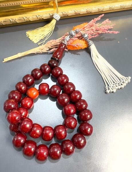 Basık Model Eski Osmanlı Sıkma Kehribar Tesbih