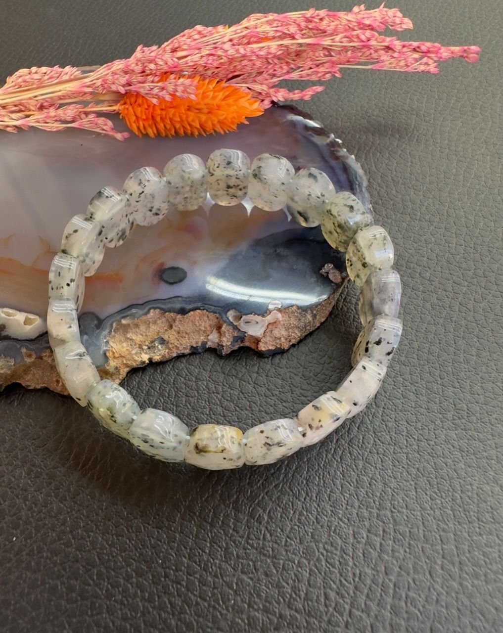 Rolex Model Beyaz Akik Taşı Doğal Taş Bileklik