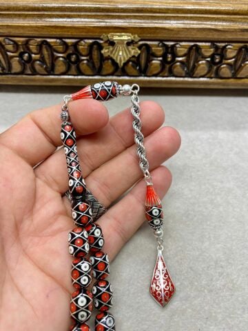 Kapsül Model 925 Ayar Gümüş ve Mercan İşleme Erzurum Oltu Tesbih