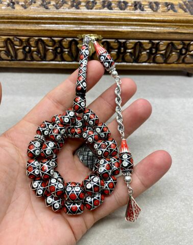 Kapsül Model 925 Ayar Gümüş ve Mercan İşleme Erzurum Oltu Tesbih