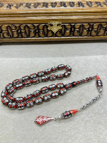 Kapsül Model 925 Ayar Gümüş ve Mercan İşleme Erzurum Oltu Tesbih