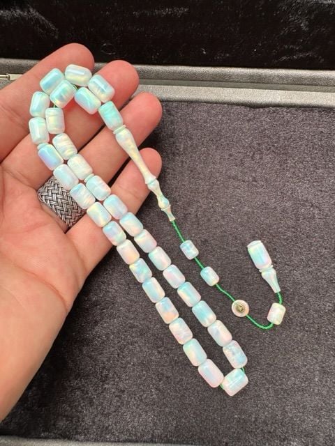 Kapsül Model Beyaz Renk Opal Doğal Taş Tesbih