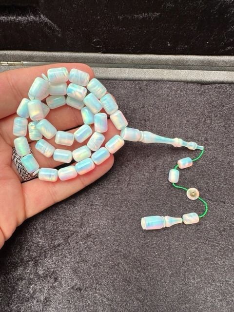 Kapsül Model Beyaz Renk Opal Doğal Taş Tesbih