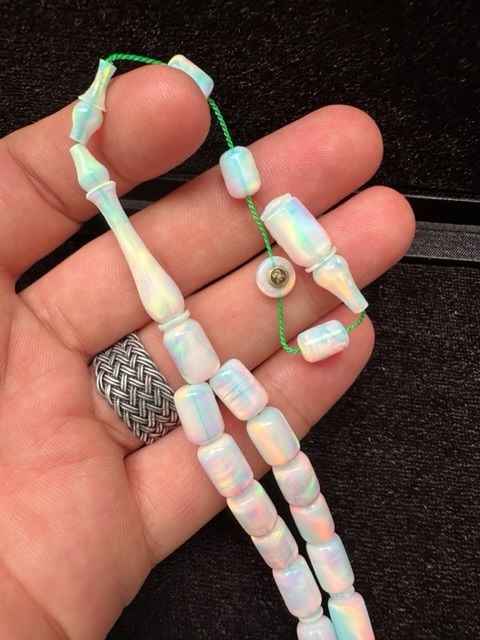 Kapsül Model Beyaz Renk Opal Doğal Taş Tesbih