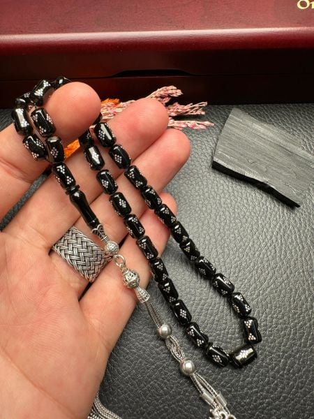 Gümüş  İşlemeli Erzurum Oltu Taşı Tesbih