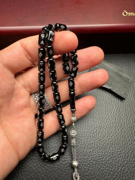 Gümüş  İşlemeli Erzurum Oltu Taşı Tesbih