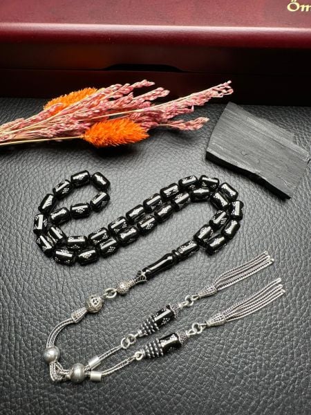 Gümüş  İşlemeli Erzurum Oltu Taşı Tesbih