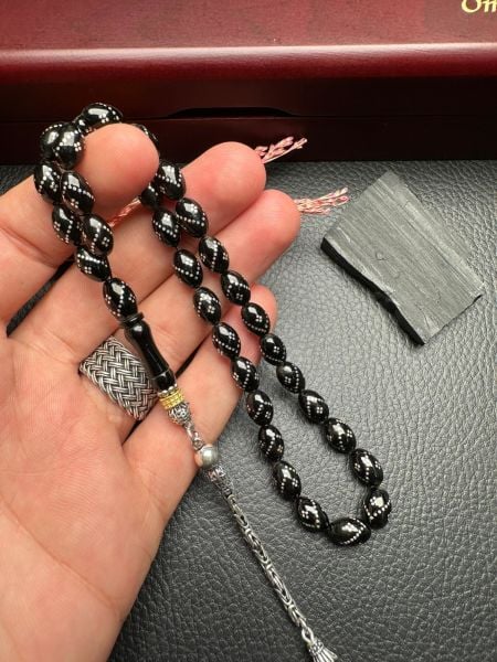 Gümüş  İşlemeli Erzurum Oltu Taşı Tesbih