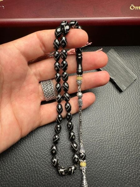 Gümüş  İşlemeli Erzurum Oltu Taşı Tesbih