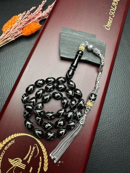 Gümüş  İşlemeli Erzurum Oltu Taşı Tesbih