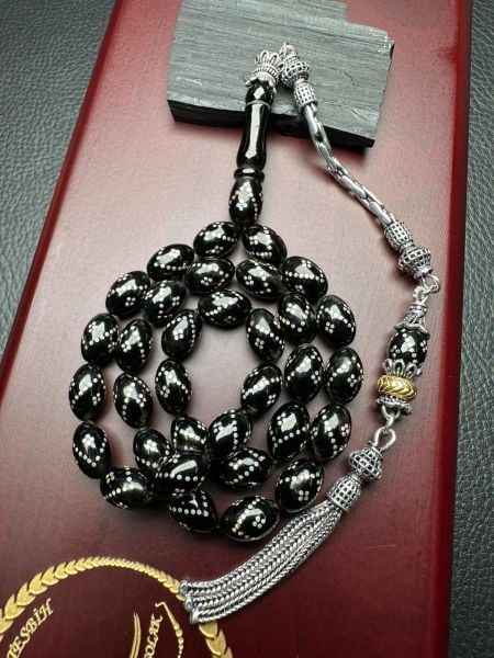 Gümüş  İşlemeli Erzurum Oltu Taşı Tesbih