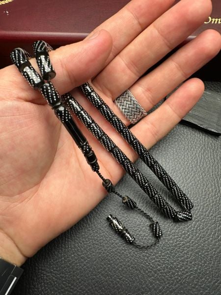 Gümüş İşlemeli Erzurum Oltu Taşı Tesbih