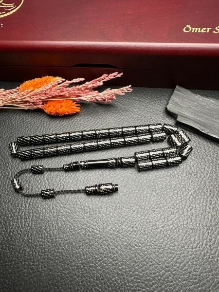 Gümüş İşlemeli Erzurum Oltu Taşı Tesbih