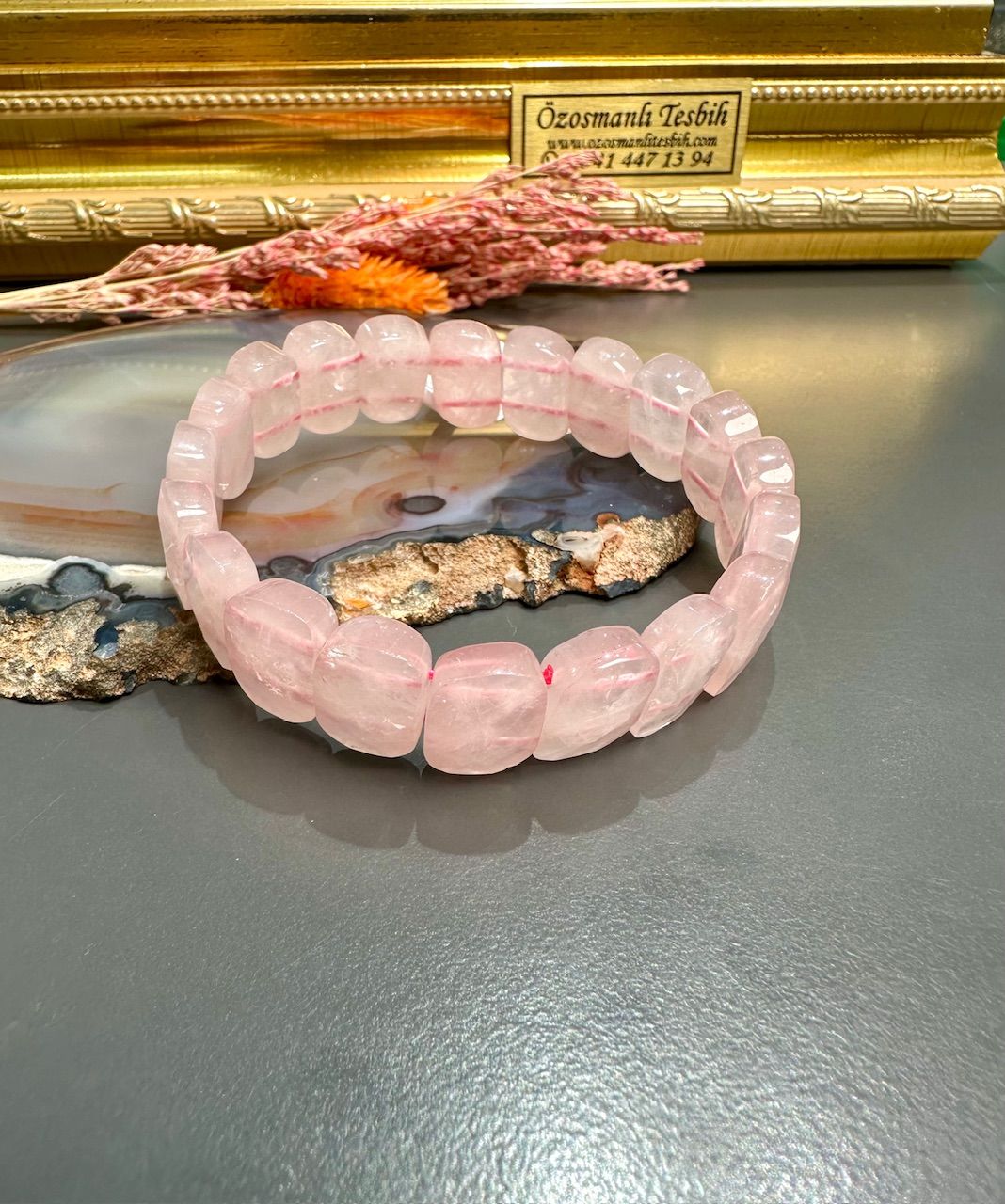 Pembe Kuvars Taşı Doğal Taş Bileklik