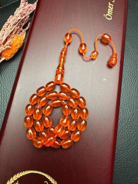 Küçük Boy Kapsül Model  Ateş Kehribar Tesbih