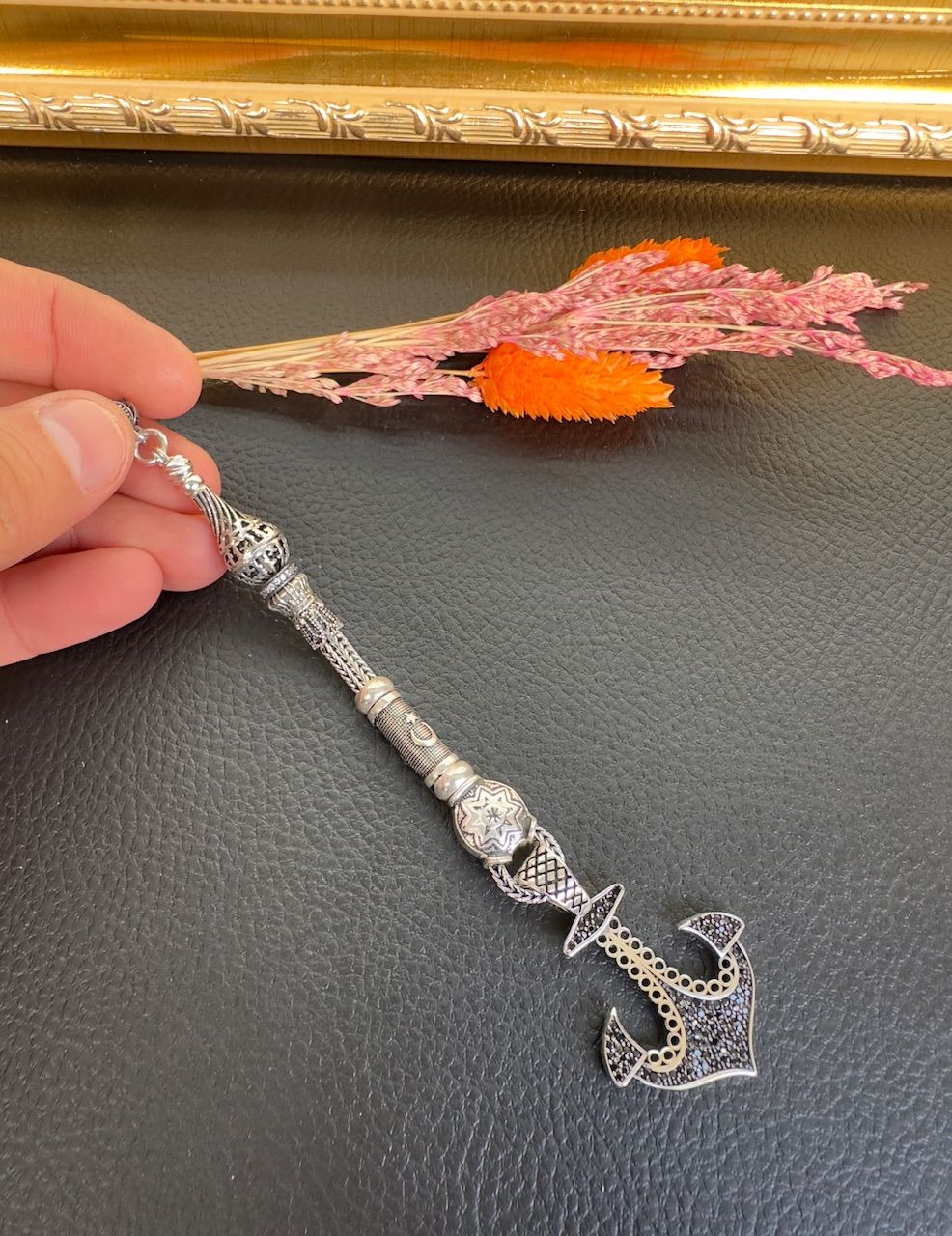 Özel Çapa Tasarım Tekli Gümüş Püskül