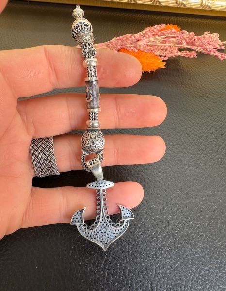 Özel Çapa Tasarım Tekli Gümüş Püskül