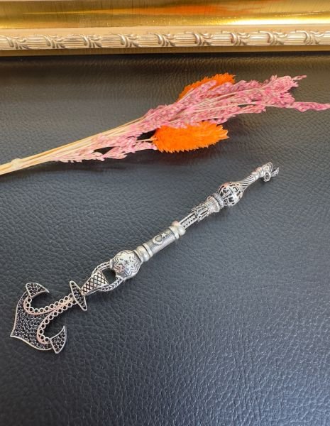 Özel Çapa Tasarım Tekli Gümüş Püskül