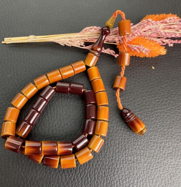 Kesme Model Sürmeli Çubuk Sıkma Kehribar Tesbih