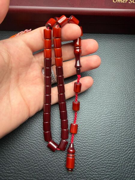 Kesme Model Sürmeli Çubuk Sıkma Kehribar Tesbih