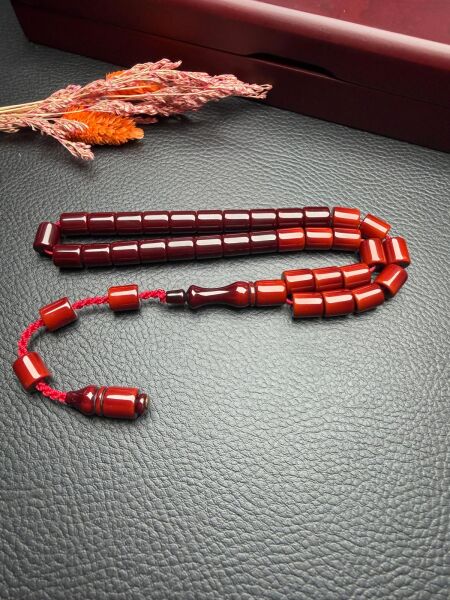 Kesme Model Sürmeli Çubuk Sıkma Kehribar Tesbih