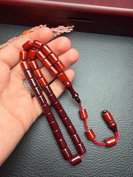 Kesme Model Sürmeli Çubuk Sıkma Kehribar Tesbih