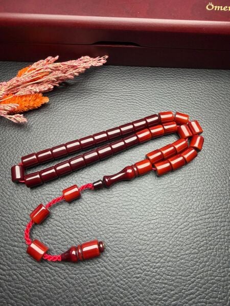 Kesme Model Sürmeli Çubuk Sıkma Kehribar Tesbih