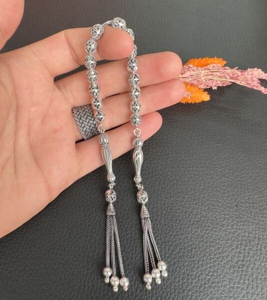 Özel Tasarım Küre Model  Zaza Gümüş Tesbih