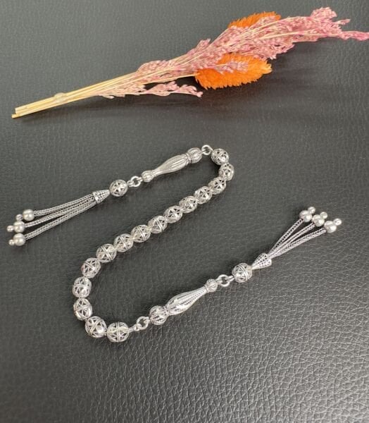 Özel Tasarım Küre Model  Zaza Gümüş Tesbih