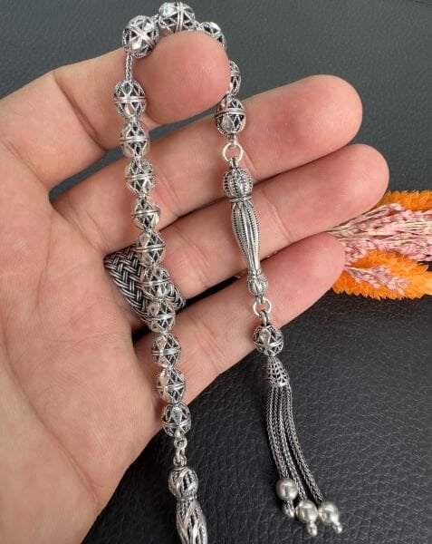 Özel Tasarım Küre Model  Zaza Gümüş Tesbih