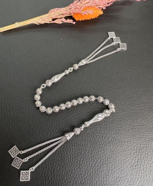 Özel Tasarım Küre Model  Zaza Gümüş Tesbih