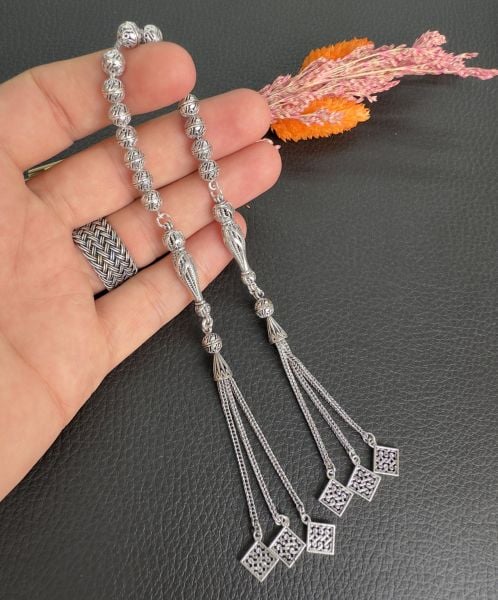 Özel Tasarım Küre Model  Zaza Gümüş Tesbih