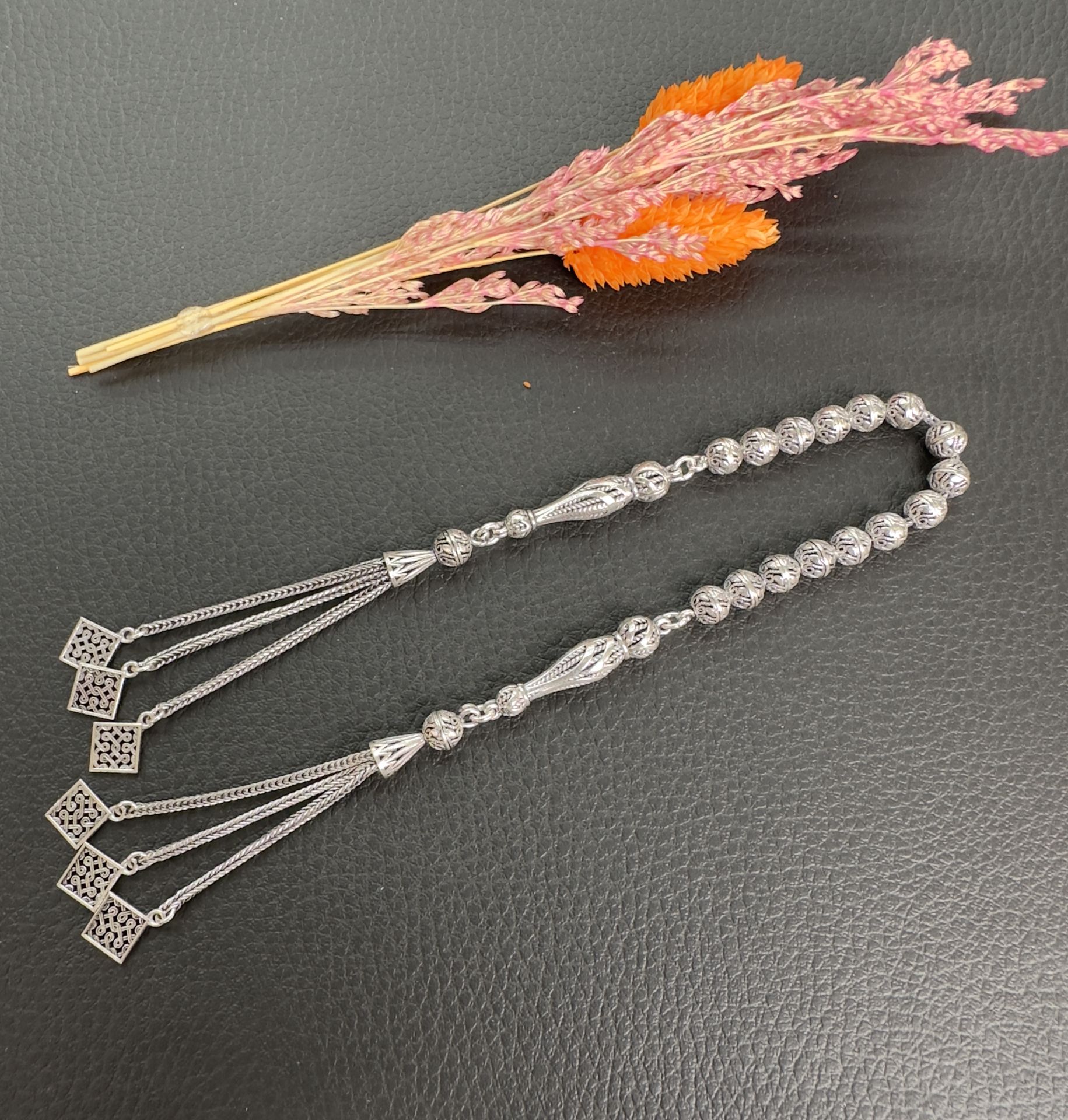 Özel Tasarım Küre Model  Zaza Gümüş Tesbih