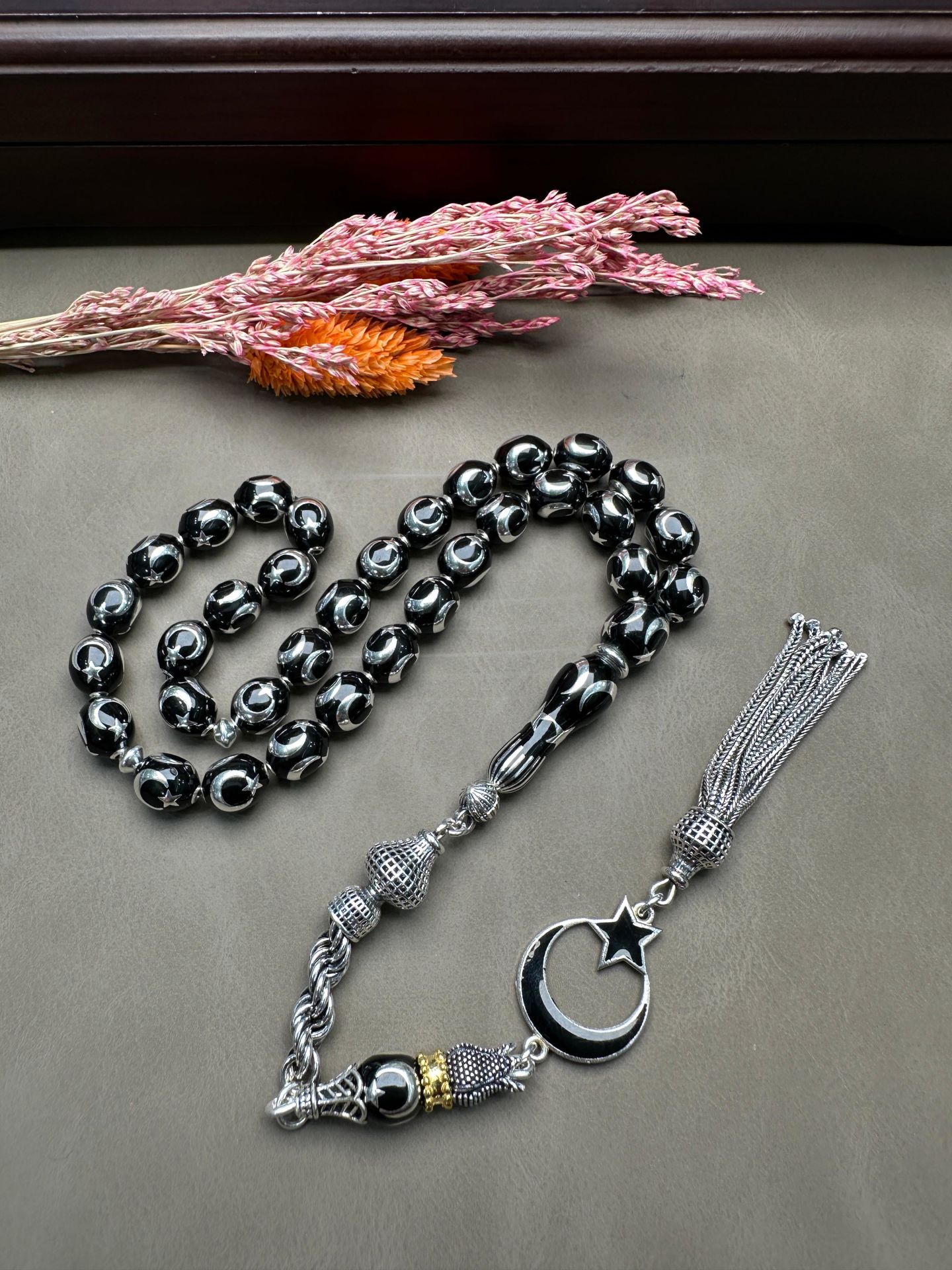 Beyzi  Model Gümüş Ayyıldız İşlemeli Tesbih