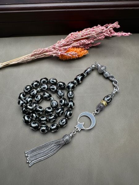 Beyzi  Model Gümüş Ayyıldız İşlemeli Tesbih