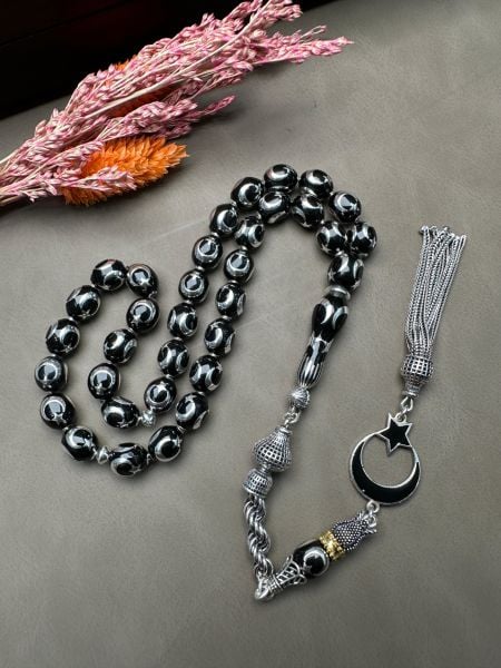 Beyzi  Model Gümüş Ayyıldız İşlemeli Tesbih