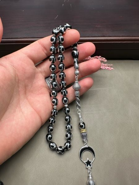 Beyzi  Model Gümüş Ayyıldız İşlemeli Tesbih