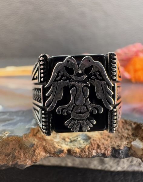 Özel Çift Başlı Kartal Tasarım Erkek Gümüş Yüzük