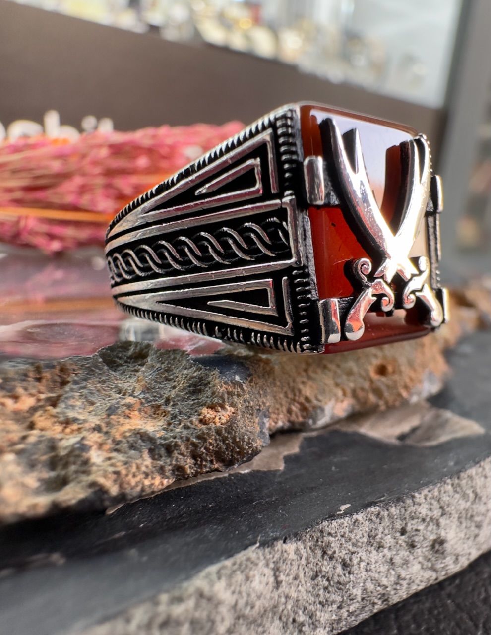 Özel Zülfikar Kılıç Tasarım Gümüş Erkek Yüzük